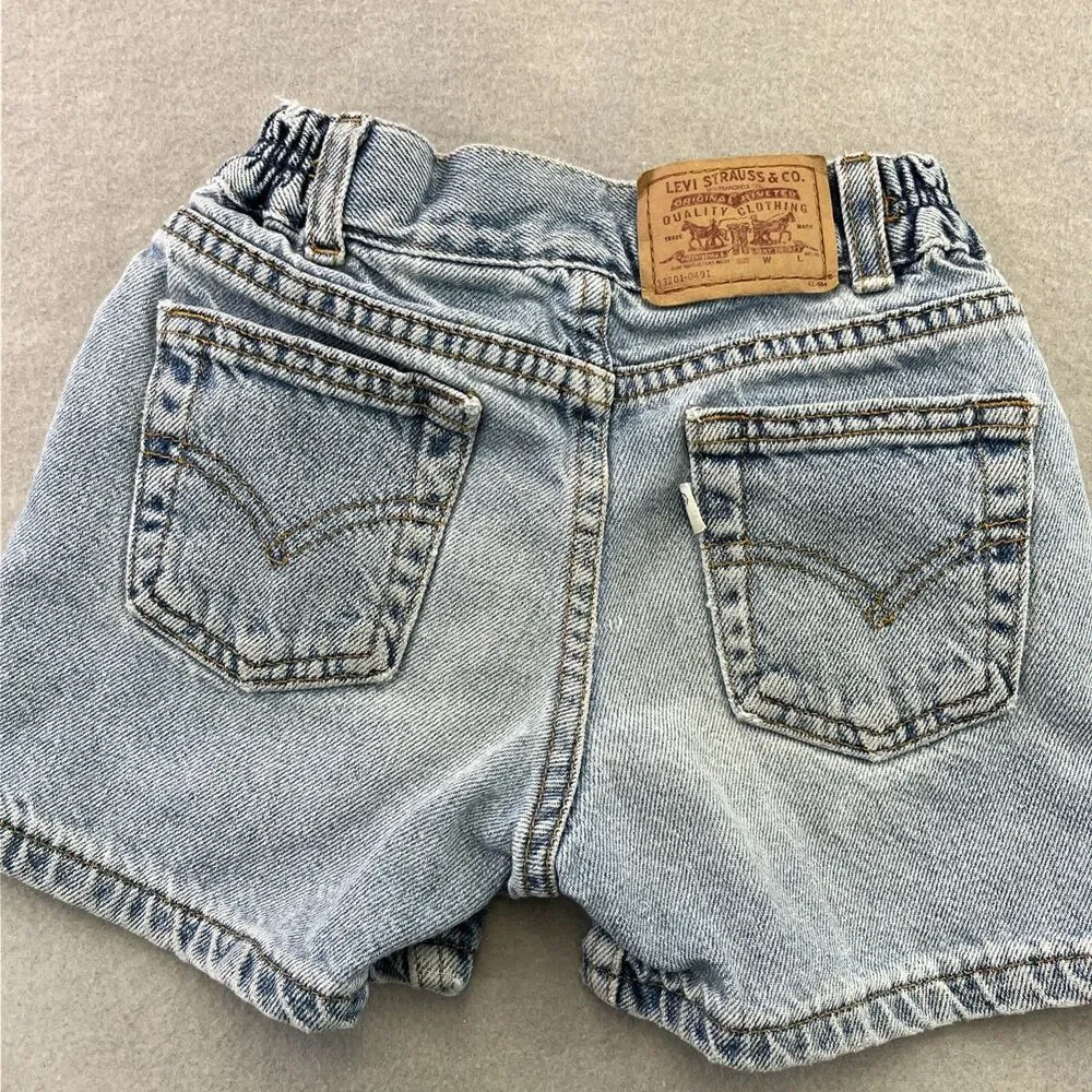 Levis 505 Blue Denim Jean Shorts Youth 6  Vintage White Tab 90s Kids Elastic